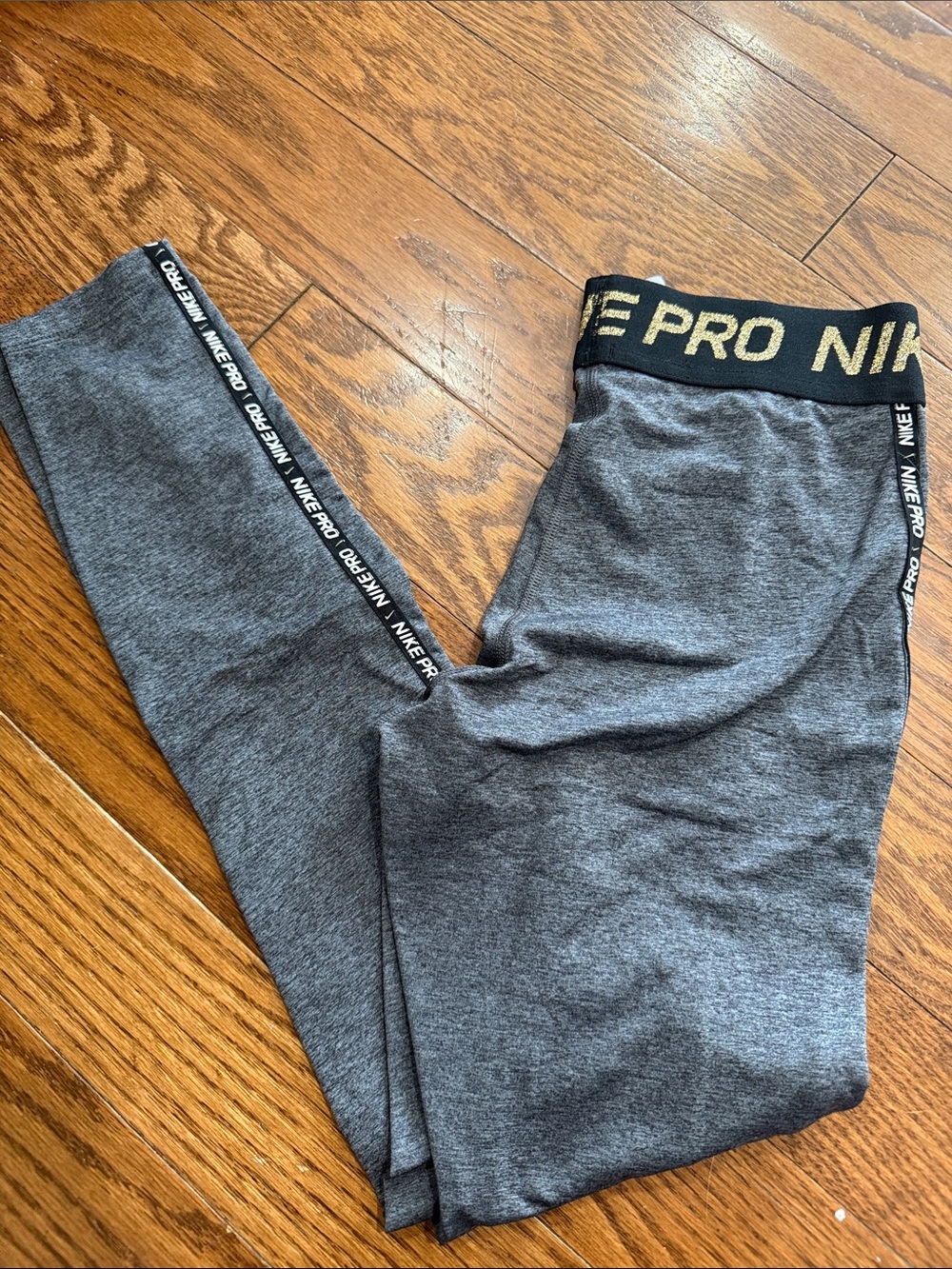 Nike Gray 'Nike Pro' Performance Leggings with Black Waistband